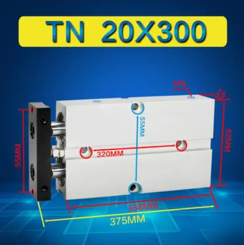TN20X300S Verykom Pneuamtic TDA TN Airtac Тип длинный ход 200 мм до 500 мм двойной стержень поршень воздушного цилиндра тн10*300*16*200*20*400 - Цвет: TN20X300S