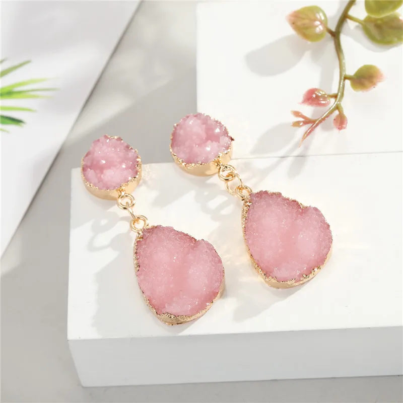 15Fashion Druzy Pink Resin Earrings Water Drop Earrings For Women Jewelry Pendientes Mujer Gifts For Women Accessories