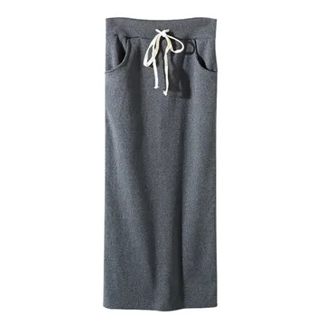 

Simple Skirt Autumn Skirts Womens Elastic High Waist Solid Color Wild A-line Word Long Paragraph Skirt Faldas Mujer Moda