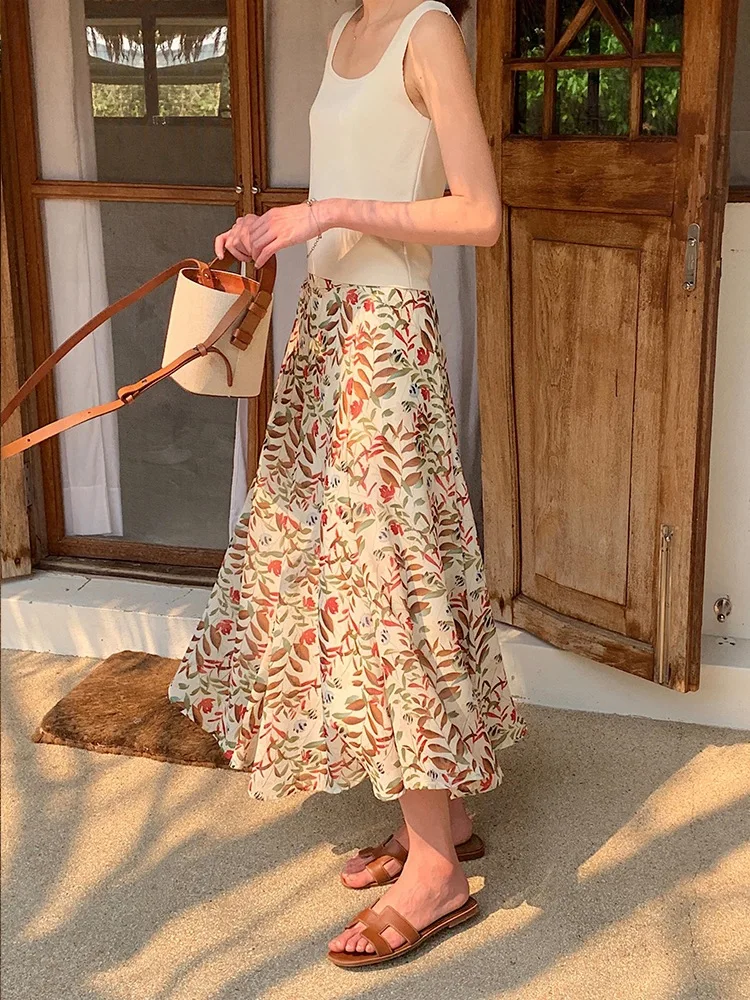 

Mid-length Skirt Women's Summer New Style Vacation Style Fairy Skirt Loose-Fit Slimming Versatile A- line Skirt