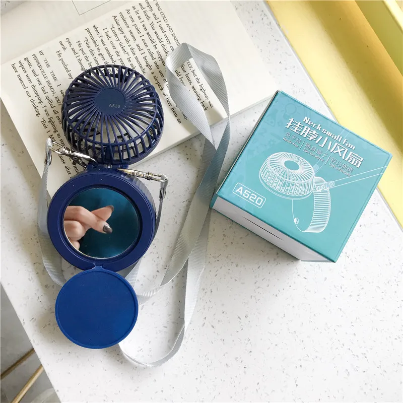 

Hanging neck fan with mirror USB portable student lazy sports mini cooling desktop rechargeable luminous cooler