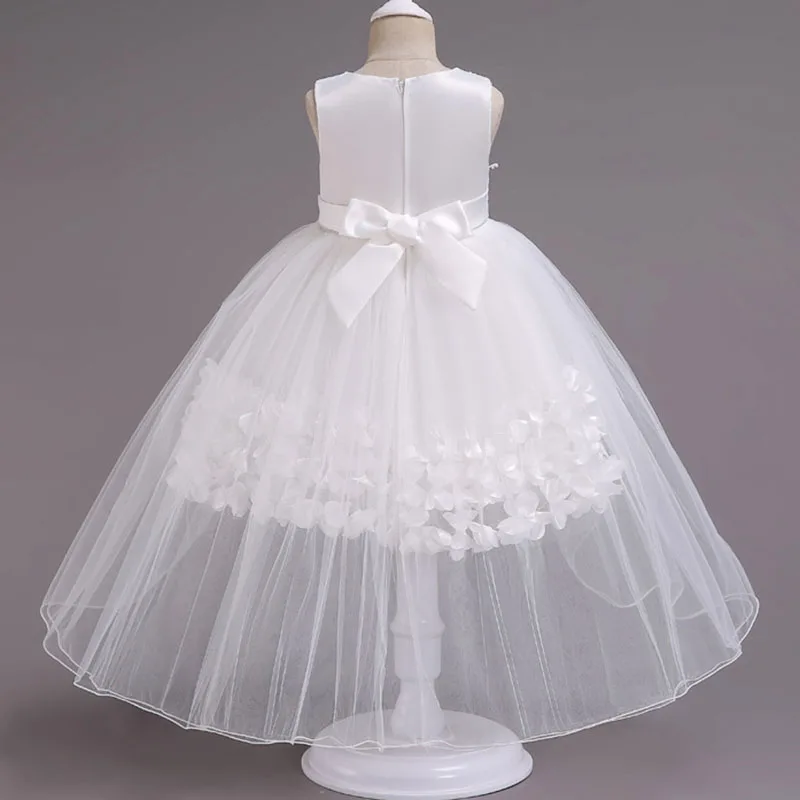 Элегантное свадебное платье с лепестками жемчуга для девочек праздничное платье принцессы из тюля с кружевом для детей 3, 4, 5, 6, 7, 8, 9, 10, 11, 12 лет