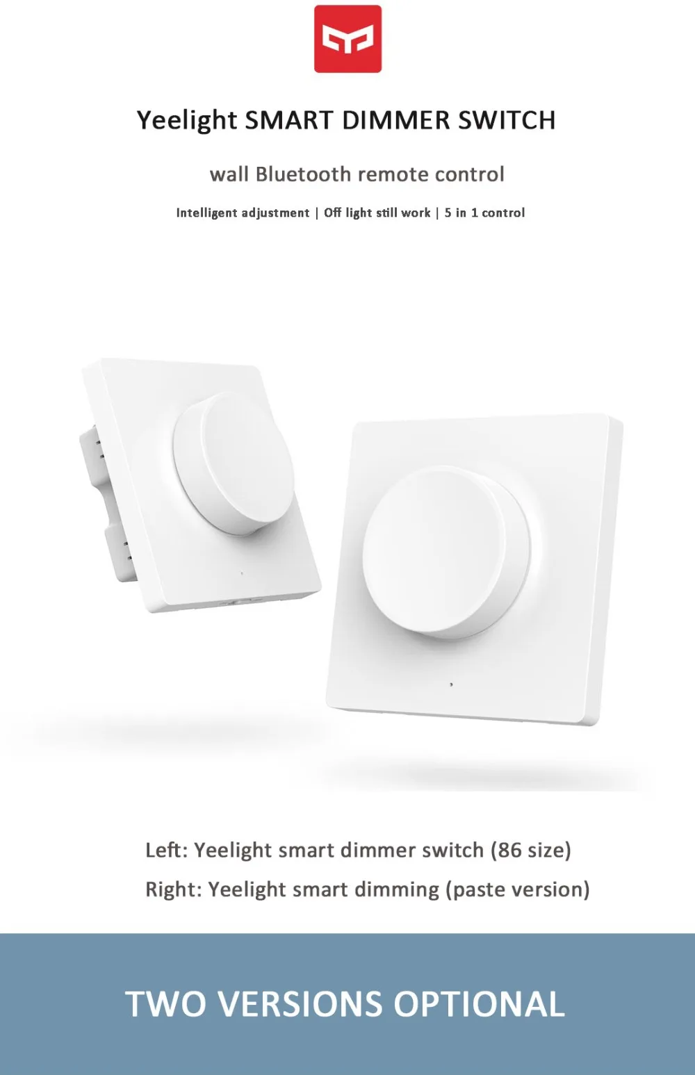 HOT Original Mijia Yeelight Smart Dimmer Switch Intelligent adjustment Off light still work 5 in 1 control Smart switch