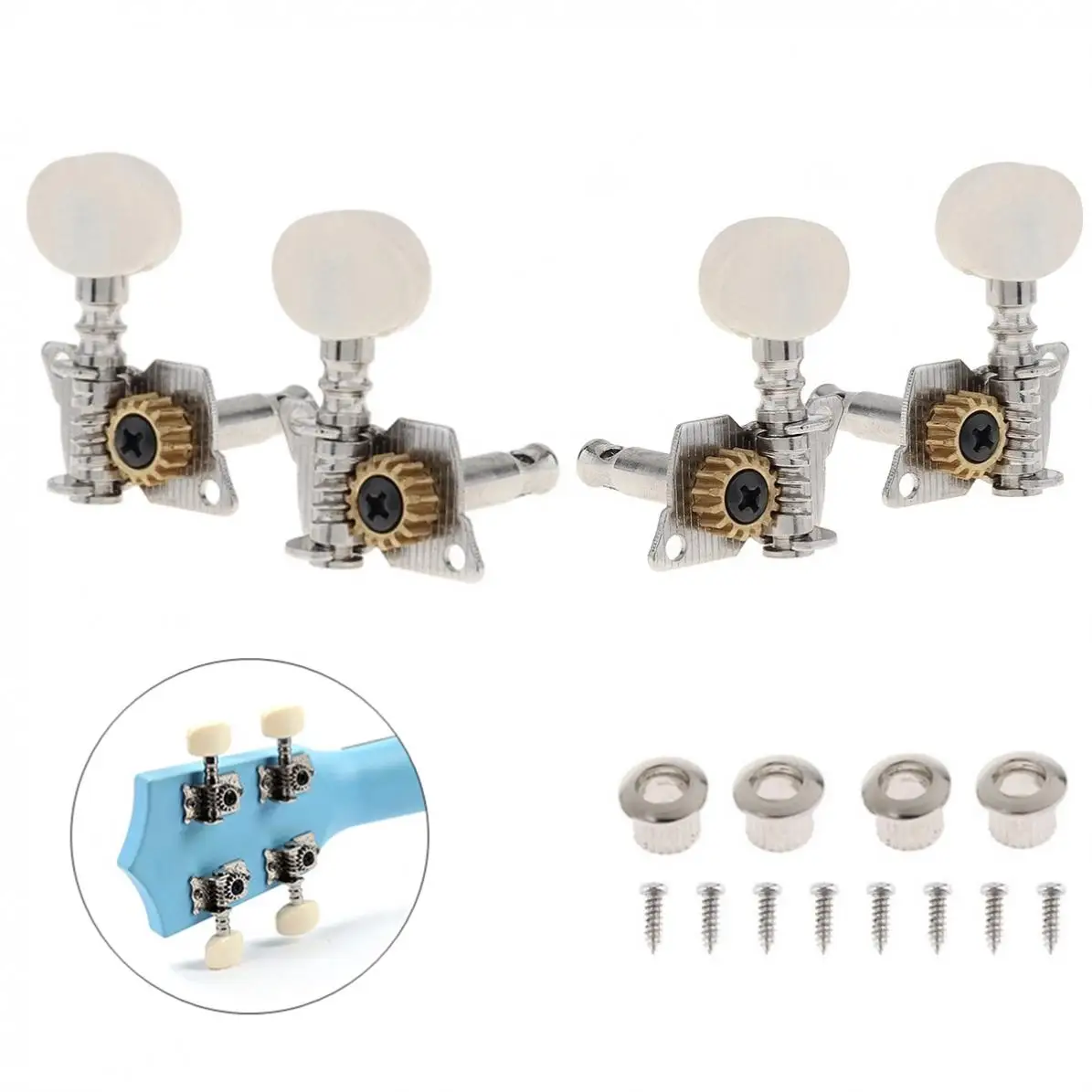 4pcs Ukulele White Tuning Pegs 2R+2L Steel Machine Heads Tuners for 21 / 23 / 26 Inch Ukulele 3pcs soft felt ukulele pick colorful mediator plectrum for concert soprano tenor ukulele 21 23 26