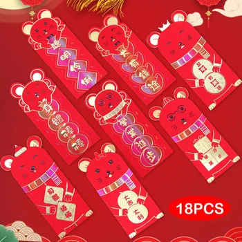 

Besegad 18pcs Chinese Red Envelopes Year of the Rat Hong Bao Lucky Money Packet for Lunar New Year Spring Festival Random Style