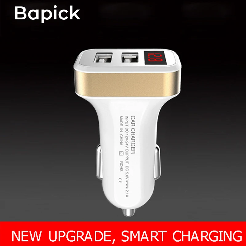 

Bapick 5V 2.1A Adapter Dual USB Car Charger for iPhone 8 X XS XR Samsung Huawei Mobile Phone Charging Digital Display Universal