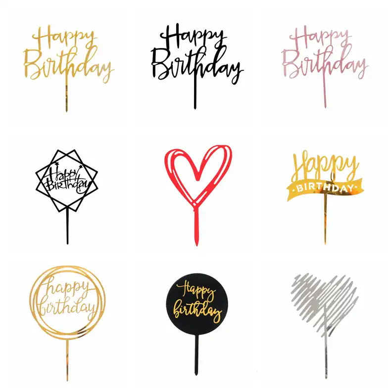 Decoration De Gateau Joyeux Anniversaire Drapeau Figurine Pour Gateau Acrylique Couleur Or Rose Argent Fete Prenatale Mariage Pour Enfants Aliexpress