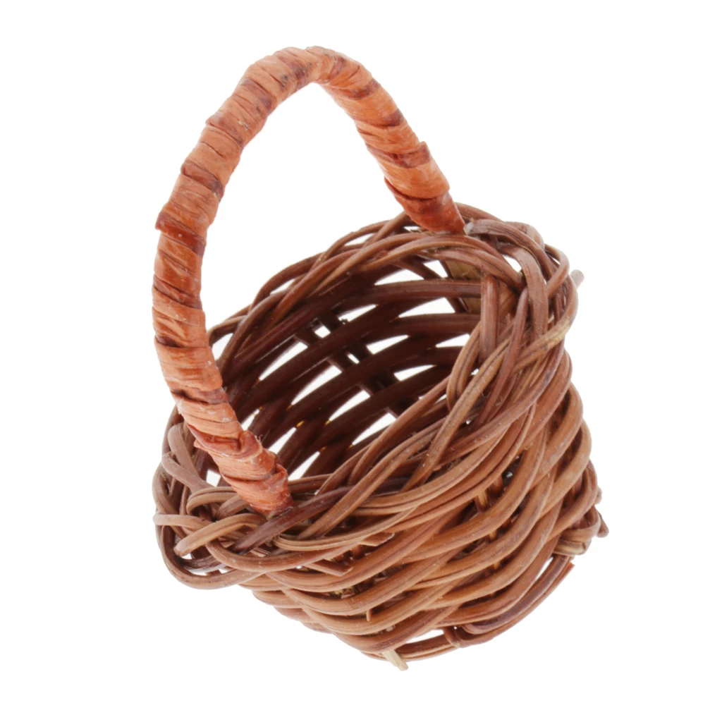 1:12 Dolls House Rattan Basket With Handle Simulation Furniture Fairy Garden
