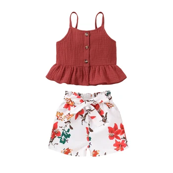 

Summer Toddler Kid Baby Girl Ruffle Button Strappy Floral Tank Top Vest Shorts Outfit Clothes Set