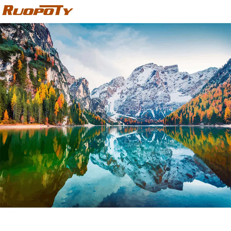 

RUOPOTY Framed DIY Painting By Numbers Landscape Kit Acrylic Paint On Canvas Modern Wall Art Picture By Numbers For Living Room