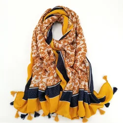 2022 lady Winter Autumn Viscose Shawl Million Floral Tassel Pashmina Stole Wrap Echarpe Foulard Femme Muslim Hijab Cap 180*90Cm