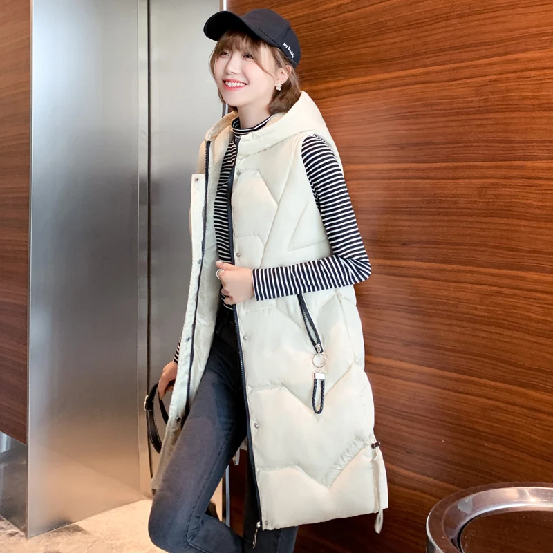 

2019 Autumn Winter Vest Women Waistcoat Female Sleeveless Jacket Hooded Velvet Warm Long Vest Jacket Colete Feminin