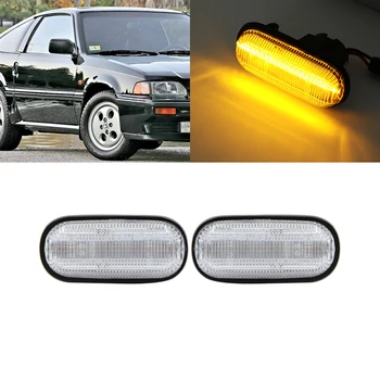 

For Honda Civic Accord Prelude CRX Fit Front Amber Led Side Marker Lights Clear Lens 2PCs