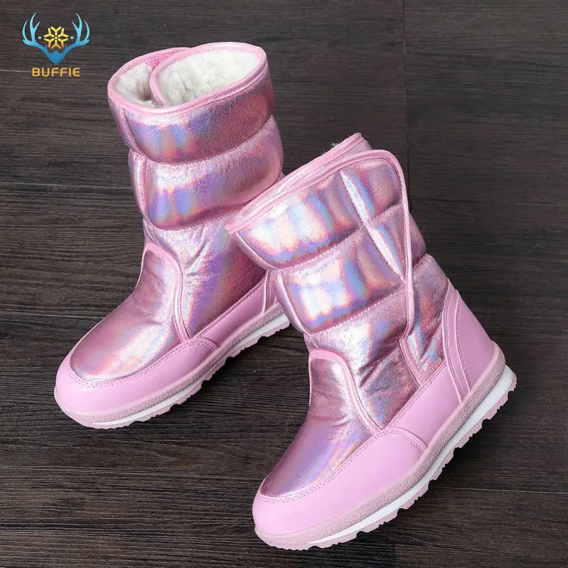 BUFFIE/; модные зимние женские ботинки; смешанные цвета; Натуральная шерсть; женские теплые ботинки из водонепроницаемого материала; толстый мех; Цвет Серебристый; женские зимние ботинки; JSH-M903 - Цвет: M903 Pink