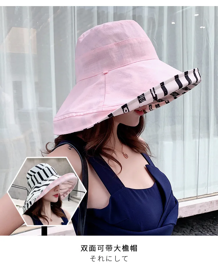 Двусторонняя Рыбацкая шляпа женская летняя Солнцезащитная Повседневная козырек полосы вдоль ткани складная шляпа от солнца