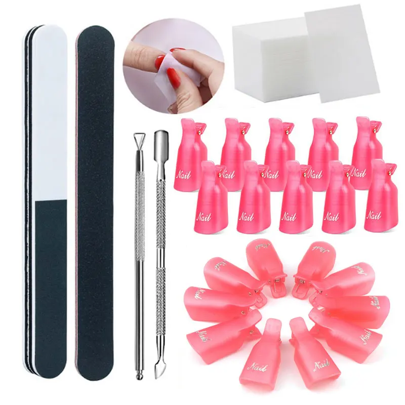 Nail Polish Remover 1 Set Nail Polish Remover Tool Soak Off UV Gel Cap Clip Wrap Tools Cuticle Pusher Cotton Nail Clean Pedicure Care Tool nail polish remover nail gel remover nail debonder nail polish remover wipes nail polish remover wraps