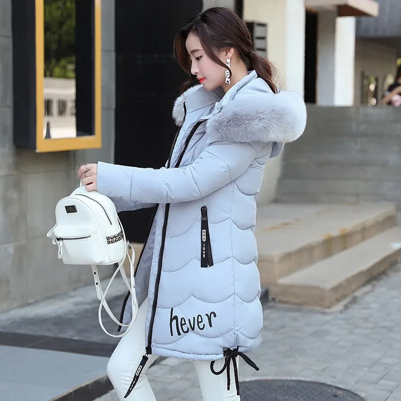 

Winter Fashion Students down Jacket Cotton-padded Clothes Mid-length Thick Winter Cotton-padded Jacket Large Fur Collar Hooded C