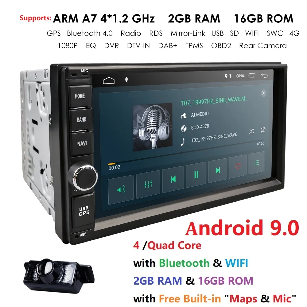  2G RAM Android 9.0 Auto Radio Quad Core 7Inch 2DIN Universal Car NO DVD player GPS Stereo Audio Hea