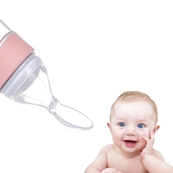 

Baby Food Dispensing Spoon Infant Squeeze Feeder Bottle with Feeding Spoon Healthy Safe Silicone 90ML Capacity