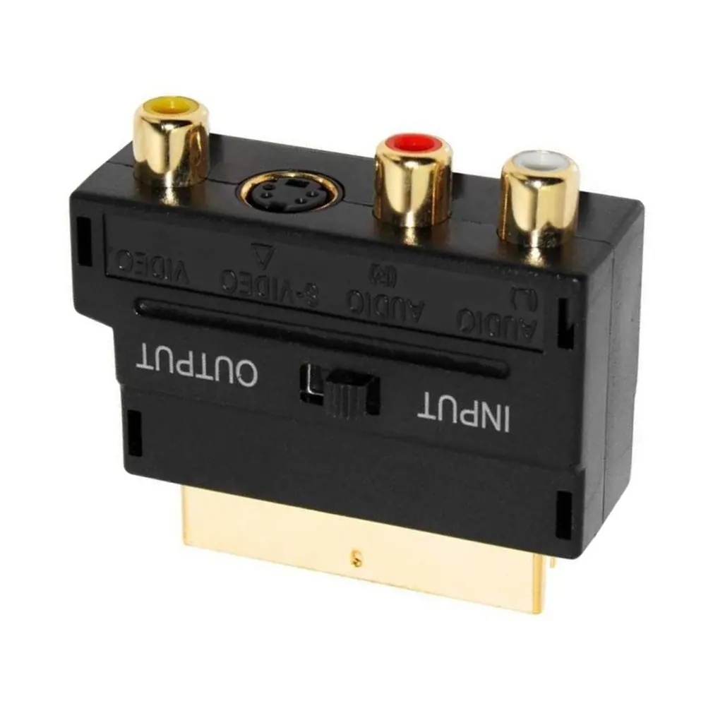 Адаптер SCART AV Block To 3 RCA Phono Composite S Video с переключателем In/Out Scart to SVHS Adapter для видео DVD