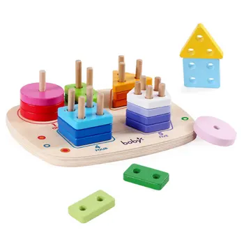 

Building Blocks Baby Kids Wooden Toy Promote Muscle Shape Pair Color Cognition Digital Set of Columns Early Educational Toy