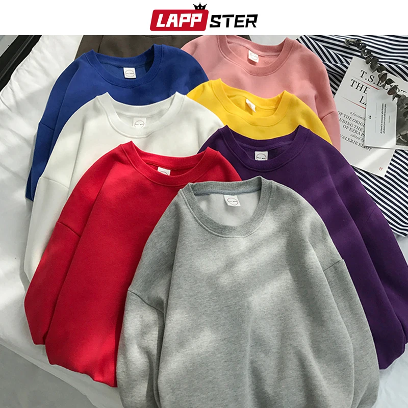 LAPPSTER Men Japanese Streetwear Solid Hoodies 2020 Fall Hip Hop Korean Sweatshirts Hoodies velvet Colorful Clothing Plus Size LAPPSTER Men Japanese Streetwear Solid Hoodies 2020 Fall Hip Hop Korean Sweatshirts Hoodies velvet Colorful Clothing Plus Size