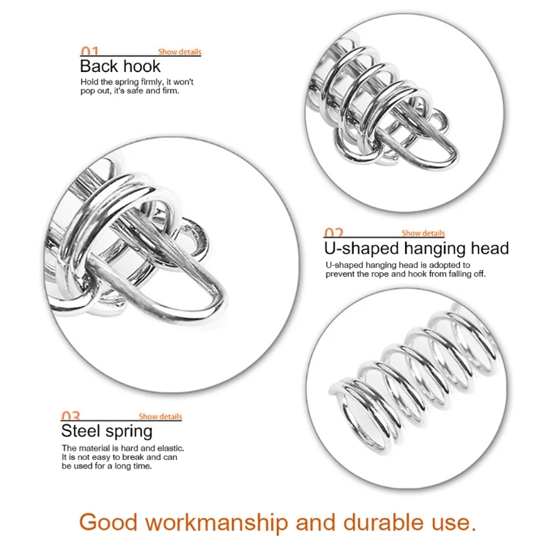 Camping Tent Accessories 5/10Pcs/set Steel Tent Wind Rope Spring Buckle Tent Tensioner Camping Deck Pegs with Carabiner Clips Awning Tightener Fixed Hook