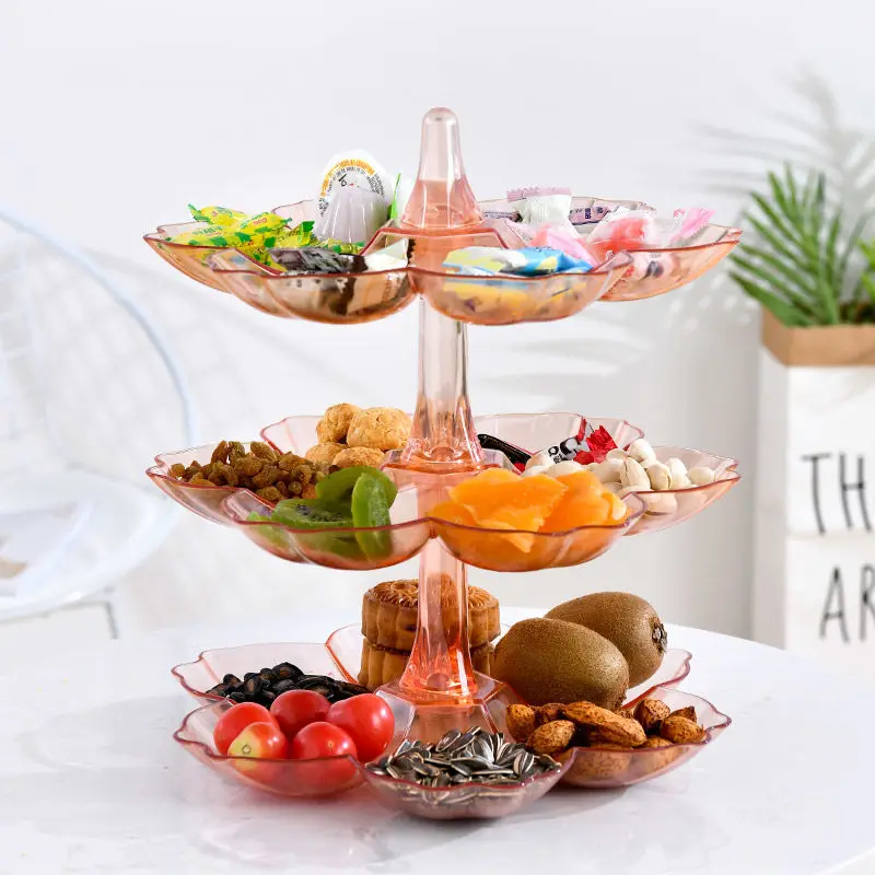 Creative Rotating Plastic Fruit Plate 6 Petals Shaped Stackable Snack Plates Decorative Desserts Holder Serving Tray