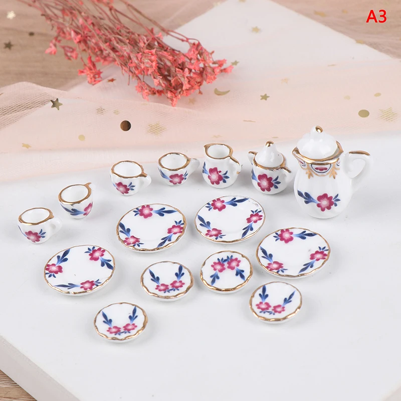 1Set Ceramic Scale 1:12 Doll House Miniature Porcelain Tea Cup Set Tableware Kitchen Dollhouse Teapot DIY Toys 20