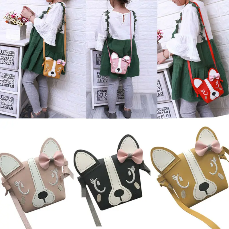 Hot Pretty Kids Girl Crossbody Mini Shoulder Bag PU Leather Cute Dog Bowknot Kids Girls Casual Messenger Bags Handbag