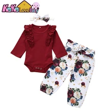 Комплект одежды для новорожденных девочек, толстовки с цветочным принтом топы, штаны повязка на голову, наряды хлопковая одежда для девочек осенний комплект из 3 предметов для детей от 0 до 18 месяцев