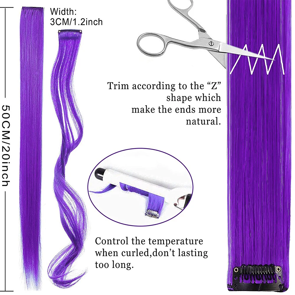 AIYEE Hair Extensions Pure RainBow Hairpiece Clip In Hair Piece Synthetic Long Straight Ombre Pink Red Rainbow Hair Piece