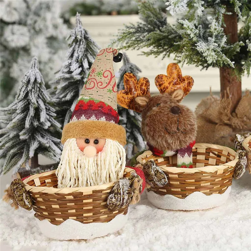 Бамбуковая корзина для еды с рождеством, корзина для хранения конфет, украшение, корзина для хранения Санта Клауса, милое украшение для дома 0821