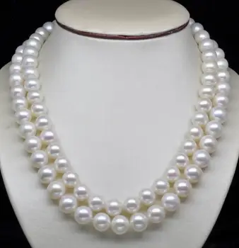 

Free Shipping 2row Double Strand AAA+ 8-10MM WHITE SEA SHELL PEARL NECKLACE 925 Silver CLASP