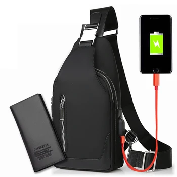 

JackKevin Men 's chest bag leisure Messenger bag multi - functional shoulder bag Oxford cloth Korea Style Messenger Shoulder Bag