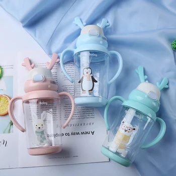 

Cute Baby Children Cartoon Animal School Drinking Water Straw Bottle Straw Sippy Cup With Handles Shoulder Strap