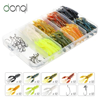 

DONQL 80Pcs/lot Fishing Soft Lure Shrimp Artificial Silicon Swimbait 50mm 1.6g Bass Jigging Swivel Lure Fishing Hook Bait Tackle