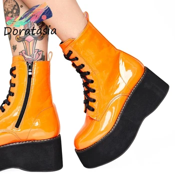 

new Arrival Women Solid Thick Bottom Zipper Cross Tied Ankle Shoes Cool Design Stylish Spring Autumn Boots Women Boots