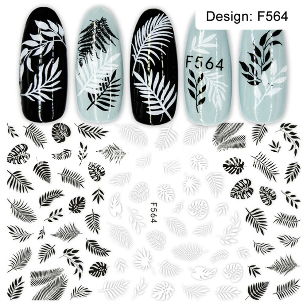 3D наклейки для ногтей клей для ногтей переводные наклейки Кружева Кленовый лист цветок тропические растения старинные Узорные Черный дизайн набор