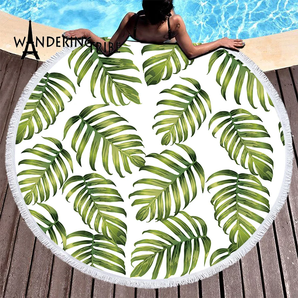 

Tropical Leaves Flower Beach Towel Boho Beach Towels Printed Plant Microfiber Round Fabric 150Cm Bath Towels for Living Room