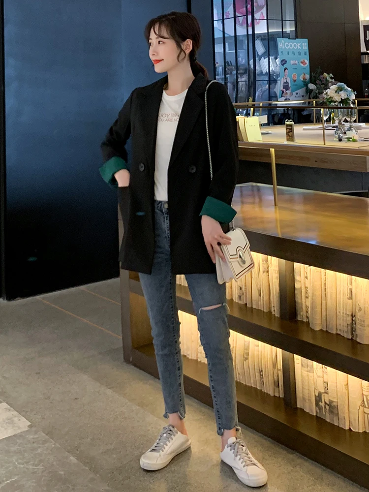 Hongkong женские негабаритные блейзеры черный пиджак и куртки Femme Chaqueta Mujer Bleiser Feminino - Цвет: Green cuff