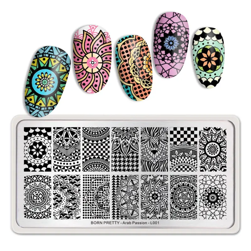 BORN PRETTY серия «Мандала» ногтей штамповки пластины цветы прямоугольный, для нейл-арта изображение Трафарет Шаблон - Цвет: Arab Passion-L001
