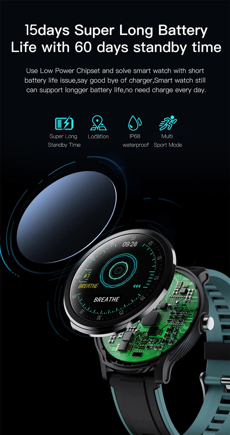 GEJIAN Новые смарт-часы IP68 Водонепроницаемые 1,3 дюймов полный сенсорный круглый экран gps кислород крови мужские спортивные часы для Android IOS