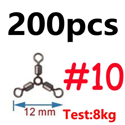 200 шт., сплав, медь, о-образная форма, 3 ходовые Вертлюги, тройник, твердое кольцо, для соленой воды, рыбалки, быстрый Такелажный соединитель, аксессуар - Цвет: 200pcs size 10