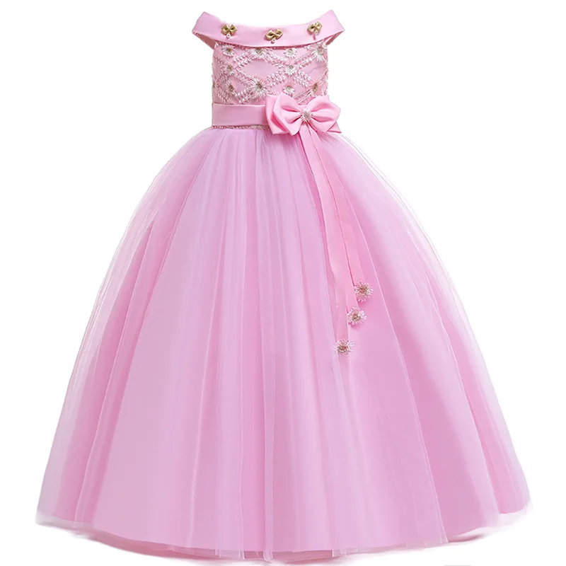Свадебное платье с цветочным узором для девочек 4-14 лет элегантные вечерние платья принцессы длинное платье из тюля с кружевом и открытой спиной LP-63