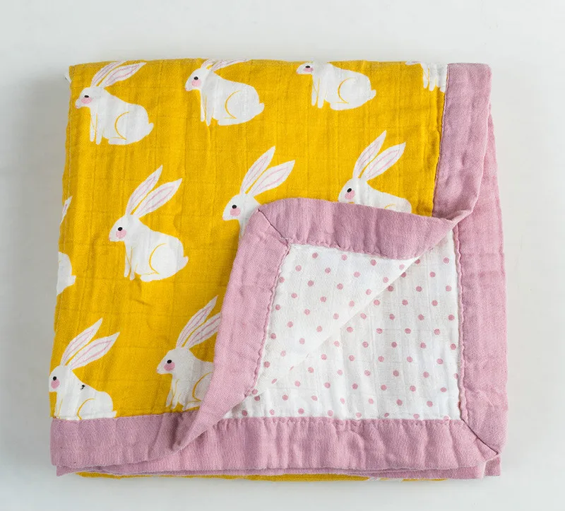 Муслинтри 4 слоя органического хлопка детское одеяло новорожденных пеленание - Цвет: rabbit