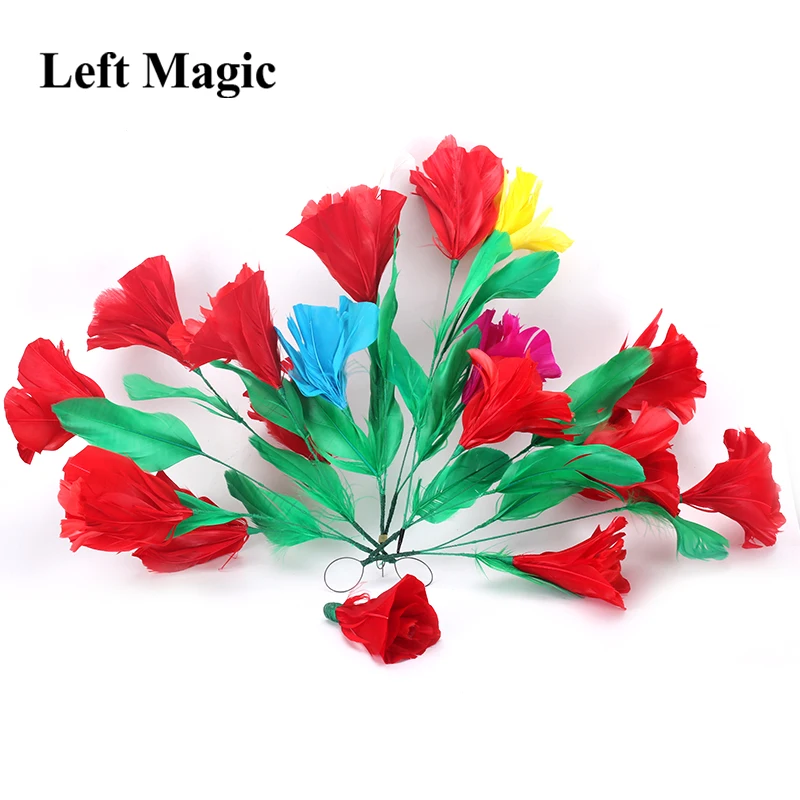 SLEEVE CLOTH FEATHER FLOWER BOUQUET Stage Magic Trick 10 Bud Production Magician 