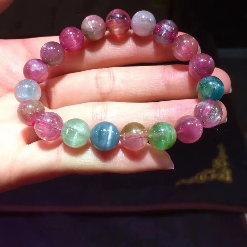 

10.5mm Top Quality Natural Colorful Tourmaline Quartz Round Beads Brazil Women Men Crystal Cat Eye Effect AAAAAA Certificate