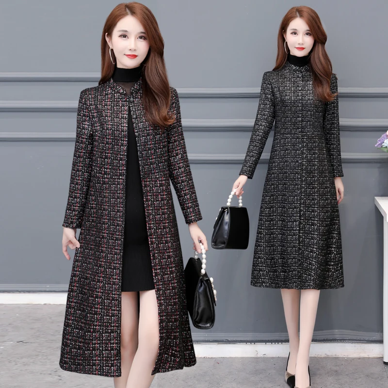 New Middle age clothing high quality Lattice Windbreaker coat female Autumn women Suede trench coats long Ladies coats 5XL 6XL
