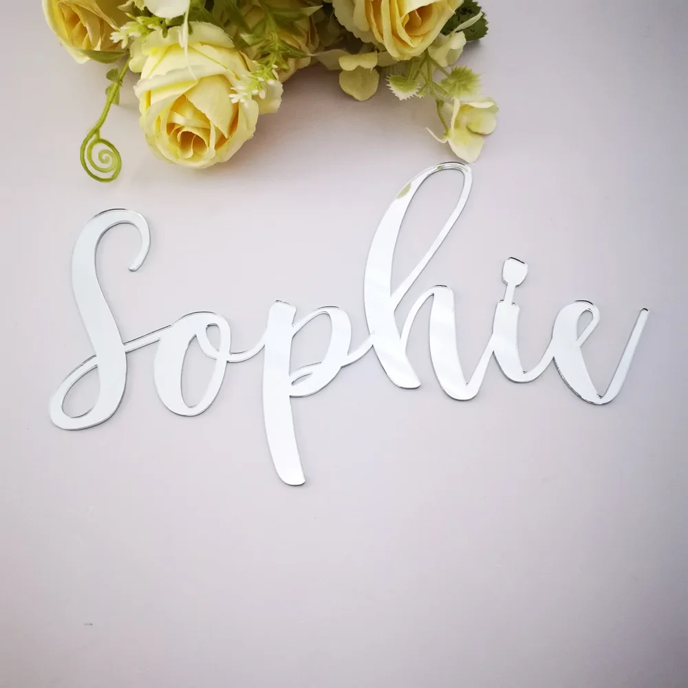 Personalized Baby Shower mirror gold Name sign ,Family Script Nursery Wall Decor,Custom Children Name sign Decor silver Letter (4)